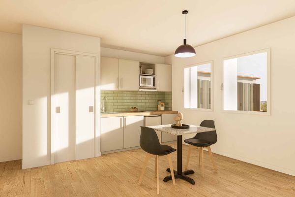 Studio de la résidence Marianne créé à Saint-Flour (Cantal) pour les jeunes actifs par la SA Polygone